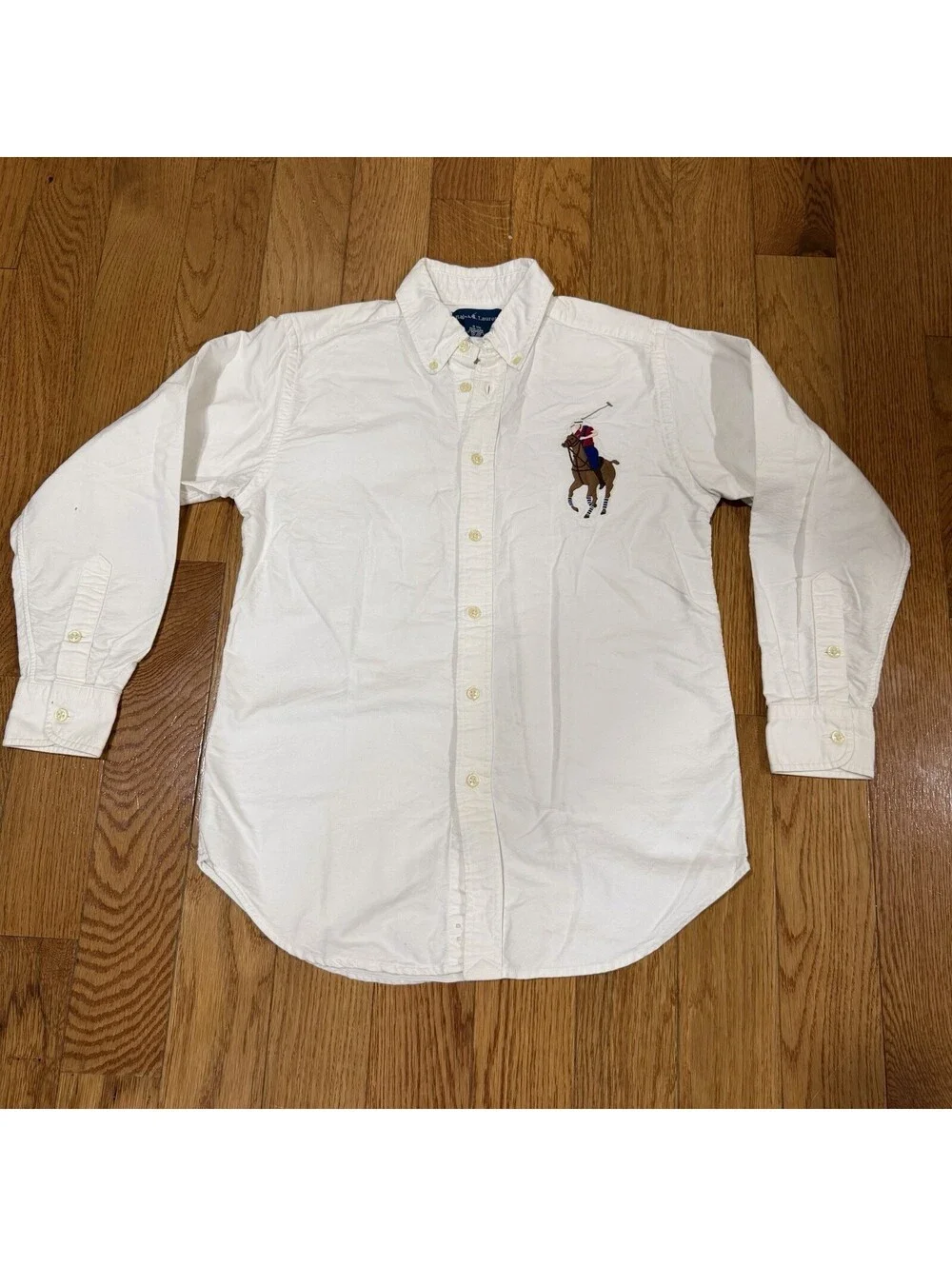 Ralph Lauren Polo Boys Oxford Button Up White M(10-12)  Big Pony Vintage Y2K